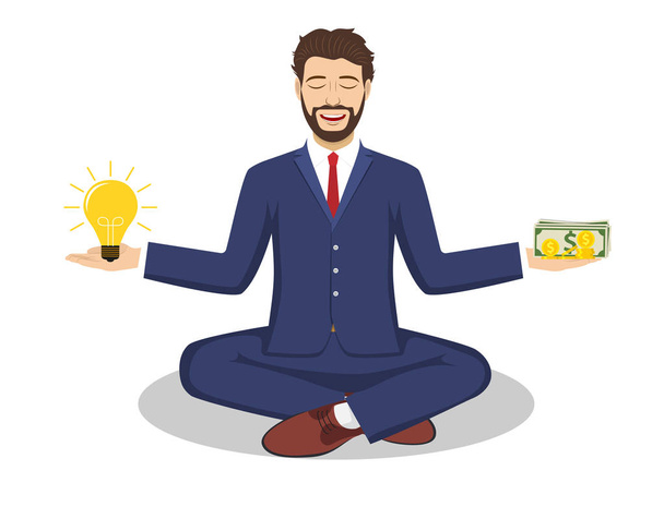 Businessman found his balance with idea and money - Vector, Image