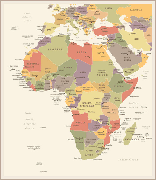 Mapa Afrika - Vintage vektorové ilustrace - Vektor, obrázek