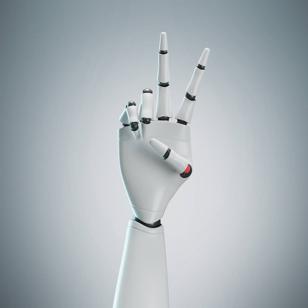 White robot hand, gray background - Foto, imagen