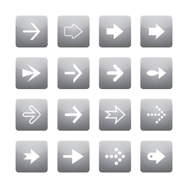 Set of white vector arrows in grey buttons. - Вектор,изображение