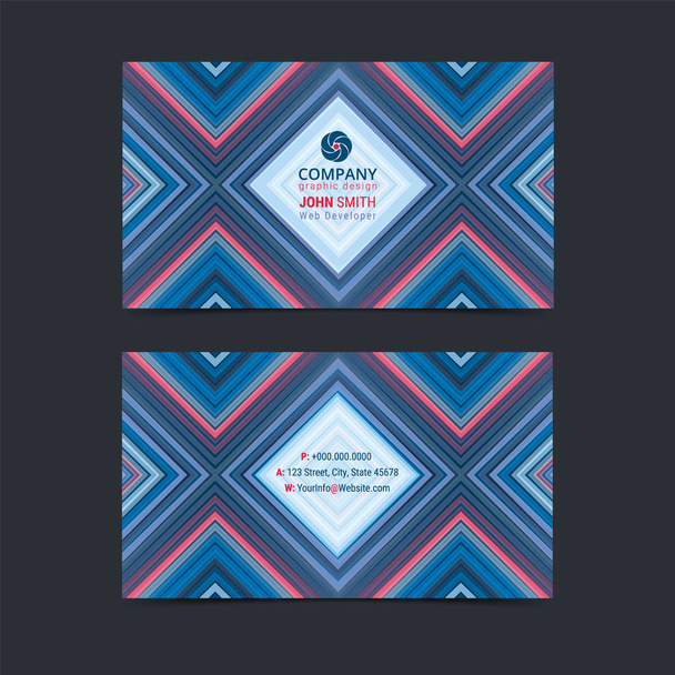 Double sided business card design layout template with geometric pattern background. - ベクター画像