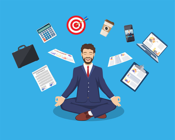 медитация бизнесмена, управление временем
, - Вектор,изображение