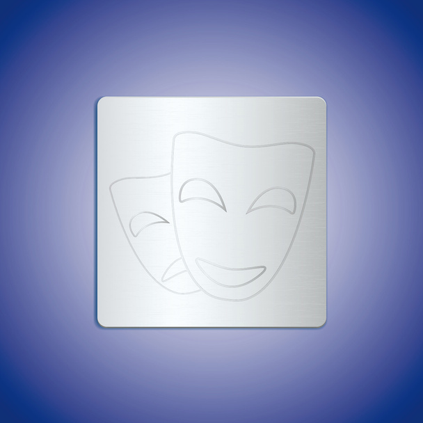 Metalli ikoni teatteri maski sinisellä pohjalla
 - Vektori, kuva
