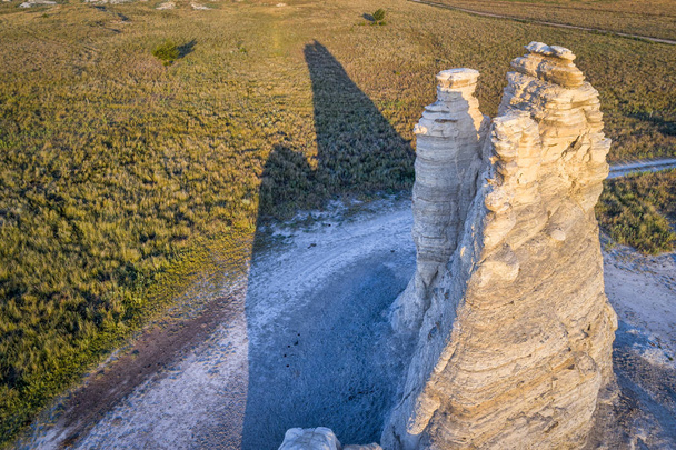 Castle Rock in Kansas prairie -aerial view - Photo, Image