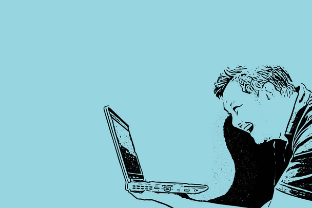 Ескіз малюнка людини, що тримає ноутбук зі сміхом
 - Фото, зображення
