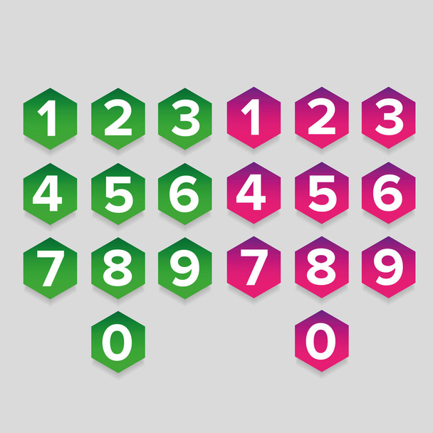 Number set hexagon button - Vector, Image