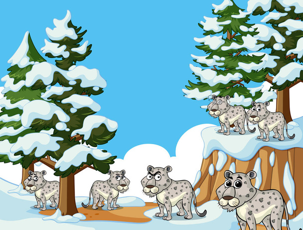 Veel tijgers in de sneeuw berg - Vector, afbeelding