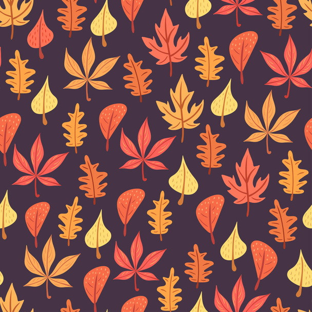 Autumn leaves pattern on dark background - Vector, afbeelding