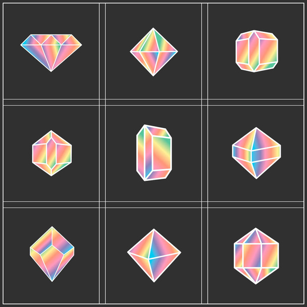 Встановити діамантові піктограми ізольовані на темному тлі. Єврейський веселковий колір. Мультфільм Векторні ілюстрації
 - Вектор, зображення