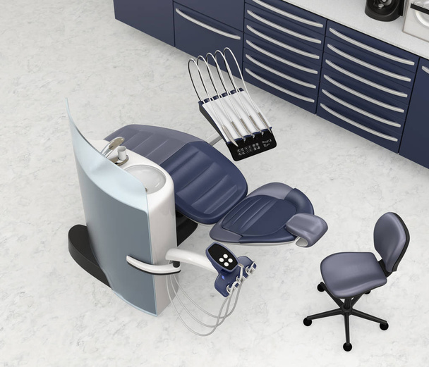 Hammaslääkärin toimisto sisustus metallinen sininen yksikkö laitteet ja kaappi
 - Valokuva, kuva