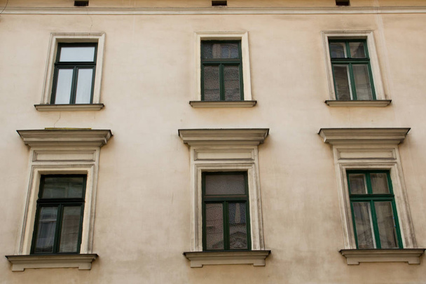 Six green Windows on the facade of a historic building - Valokuva, kuva