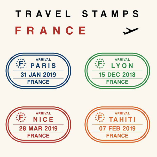 France passport stamps - Vector, Image