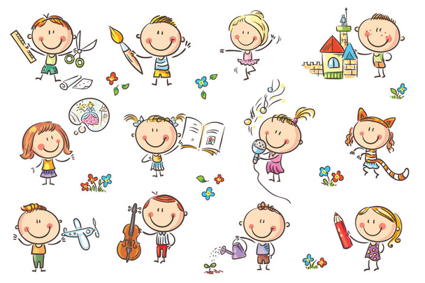 Crianças envolvidas em diferentes atividades criativas
 - Vetor, Imagem