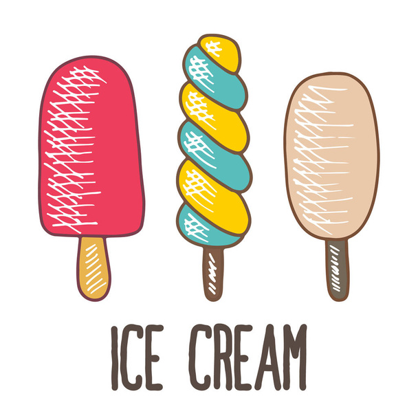 conjunto de helado garabato icono
 - Vector, Imagen