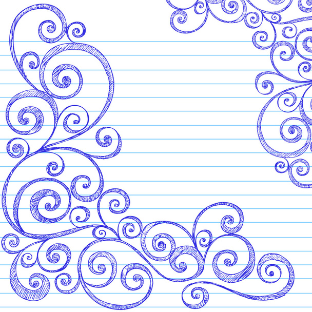 Hand-Drawn Floral Back to School Sketchy Notebook - Vector, Image