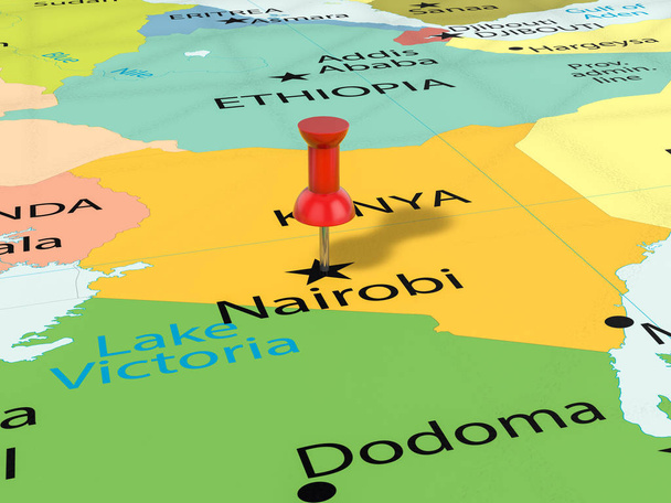 Raptiye Nairobi harita üzerinde - Fotoğraf, Görsel