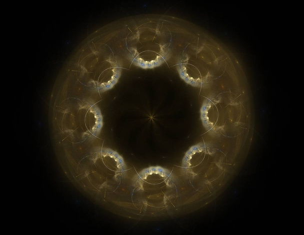 核物理学とグラフィック デザインのテーマに抽象的なフラクタル形態の粒子。神聖な幾何学未来 - 写真・画像