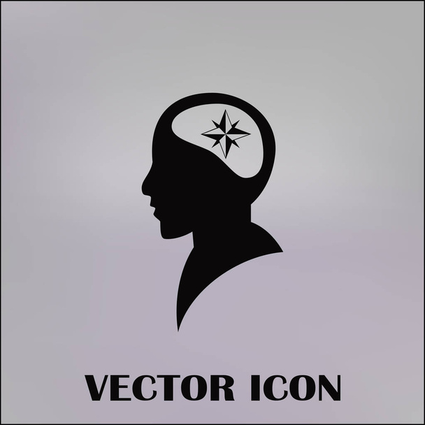 Human head in silhouette with compass rose sign, vector illustration - Vector, Image