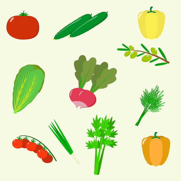 Set of vegetables. Organic vegetarian healthy food isolated on white background. Vector. - Vettoriali, immagini