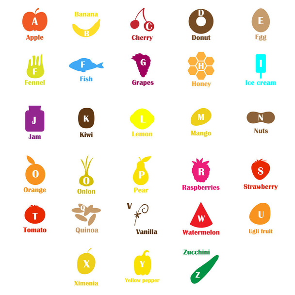 Děti abeceda s ovocem a zeleninou - Vektor, obrázek