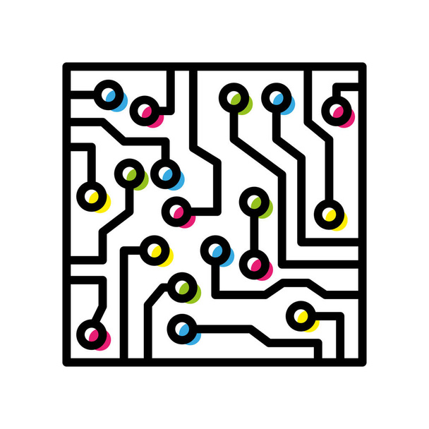 Computer circuit board colorful isolated black outline - Vector, Image