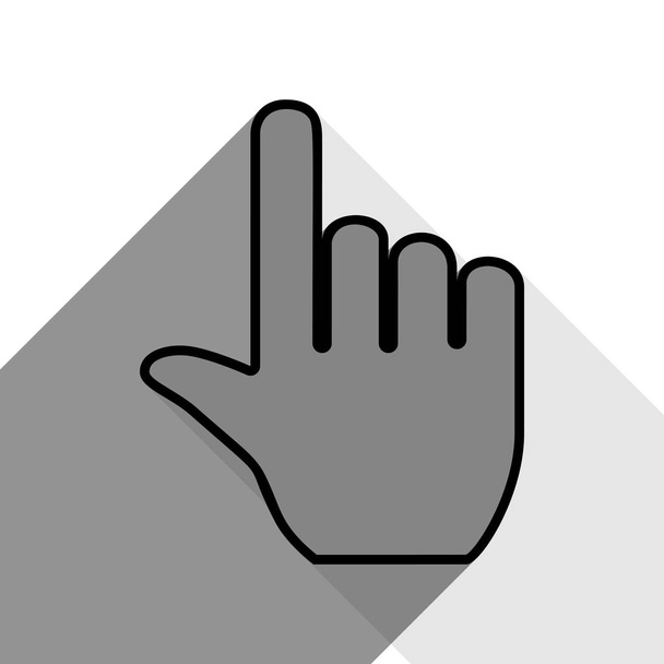 Handzeichen-Illustration. Vektor. schwarzes Symbol mit zwei flachen grauen Schatten auf weißem Hintergrund. - Vektor, Bild