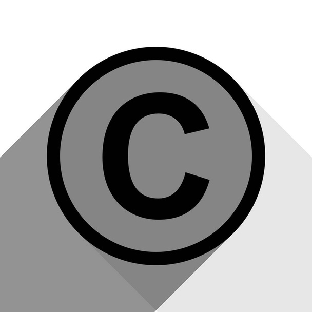 Illustration zum Urheberrechtszeichen. Vektor. schwarzes Symbol mit zwei flachen grauen Schatten auf weißem Hintergrund. - Vektor, Bild