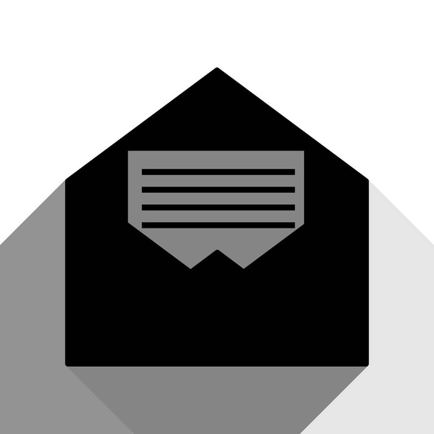 Letter in an envelope sign illustration. Vector. Black icon with two flat gray shadows on white background. - Vetor, Imagem