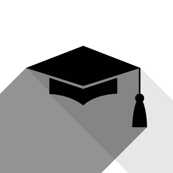モルタル ボードまたは卒業の帽子、教育のシンボル。ベクトル。白い背景の上の 2 つのフラット グレー影と黒のアイコン. - ベクター画像