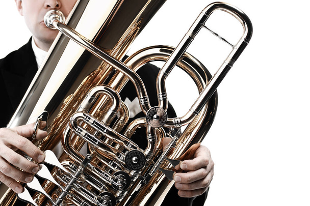 Tuba brass instrument. Wind music instrument - Фото, изображение