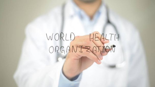 Orgaización Mundial de la Salud, Doctor escribiendo en pantalla transparente
 - Foto, Imagen