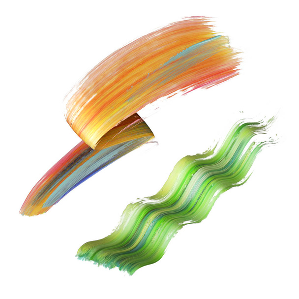 3d render, abstract brush stroke, paint splash, splatter, colorful curl, artistic spiral, vivid ribbon - Фото, изображение