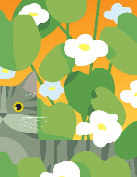 szary kot & kwiaty - Zdjęcie, obraz