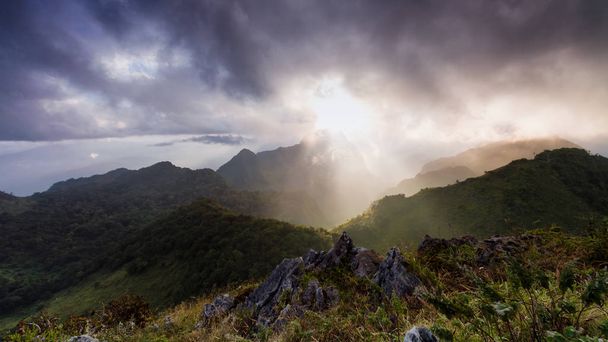 Mountains and sky view with mist in foggy weather at Doi Luang chiang Dao on chiang mai in Thailand. - Fotó, kép