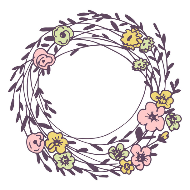 Hand drawn floral wreath. Vector illustration. - Vector, Imagen