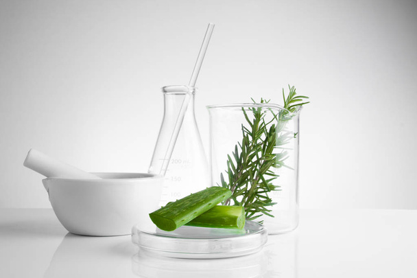 herbal medicine natural organic and scientific glassware - Foto, Imagen