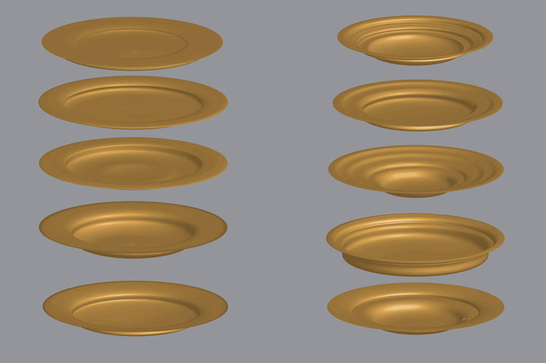 Дизайнеры комплектов золотой посуды
 - Вектор,изображение