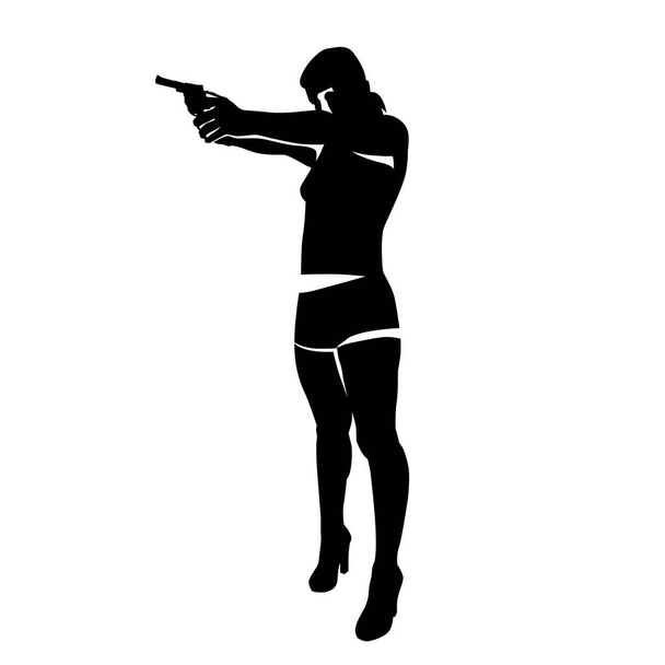 Shooting girl silhouette - Vector, Imagen