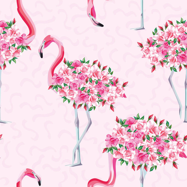 Pink flamingo body of roses seamless pattern - Vector, imagen