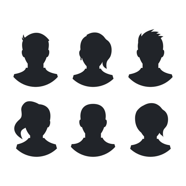 Conjunto de siluetas de gente. Hombres y mujeres negros cabeza siluetas. Cabeza y hombros. Vista frontal. Ilustración vectorial
 - Vector, imagen