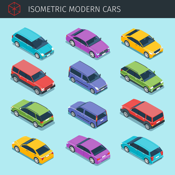 Izometrikus autók gyűjtése - Vektor, kép