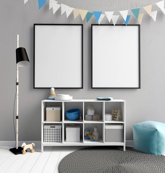 Mock up poster in interior of the child. playroom. modern style. - Photo, Image