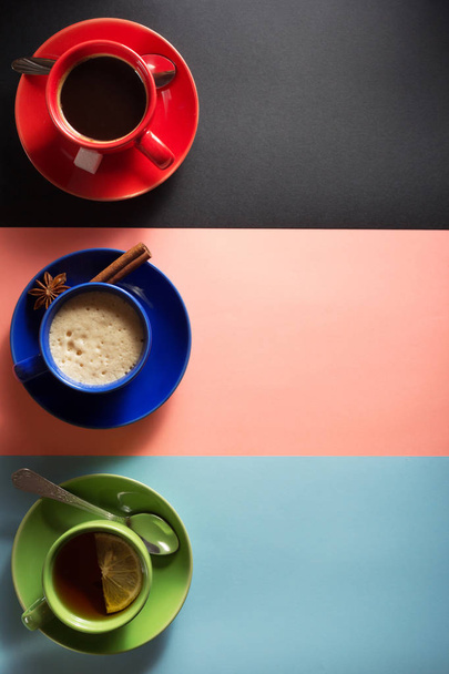 cup of coffee and tea at abstract background - Photo, Image