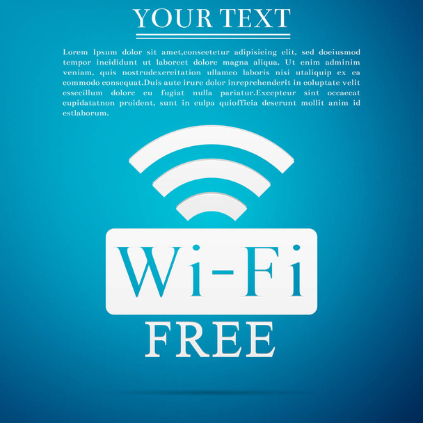 Ücretsiz Wi-Fi işareti simgesi üzerinde mavi arka plan izole. WiFi sembolü. Kablosuz ağ simgesini. WiFi alanına. Düz tasarım. Vektör çizim - Vektör, Görsel