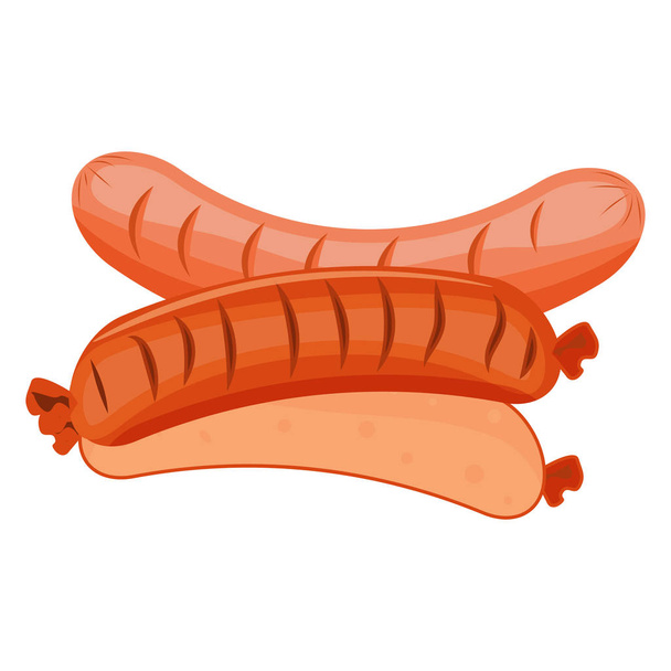 Stack of cooked sausages food meat pork barbecue dinner cooked meal hot grill vector illustration. - Vector, Image