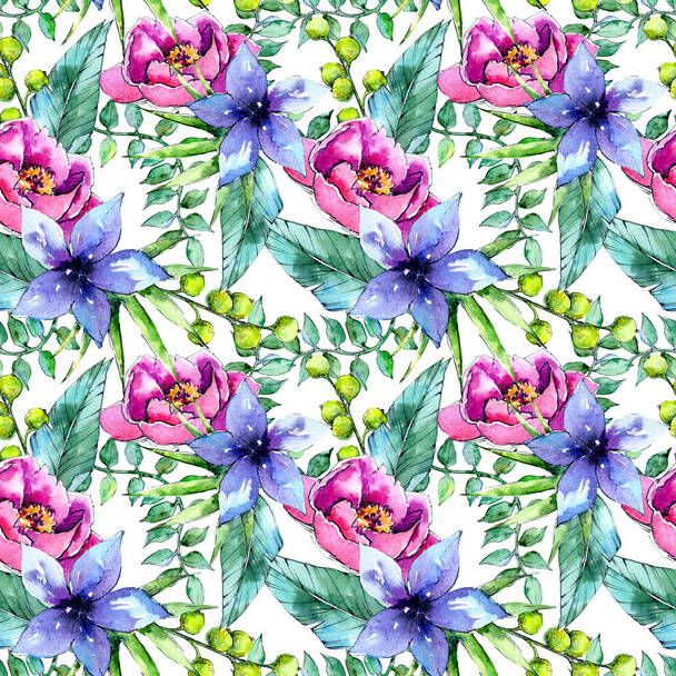 Tropical plants pattern in a watercolor style. - Foto, Bild