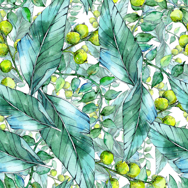 Tropical plants pattern  in a watercolor style. - Photo, Image