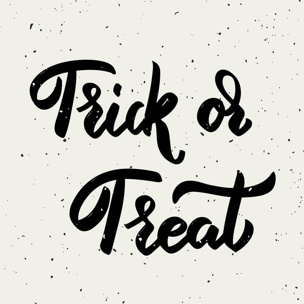 Trick or treat. Hand drawn lettering phrase isolated on white background.  - Vector, afbeelding