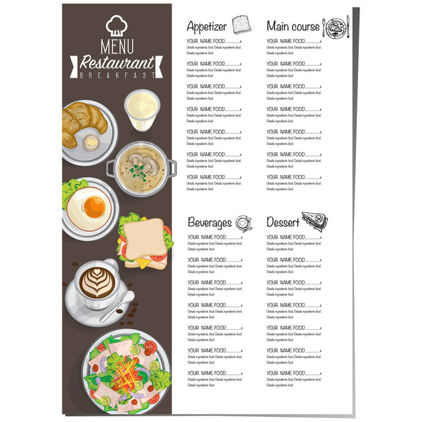 メニューの朝食食品レストラン テンプレート デザイン手グラフィックを描画  - ベクター画像