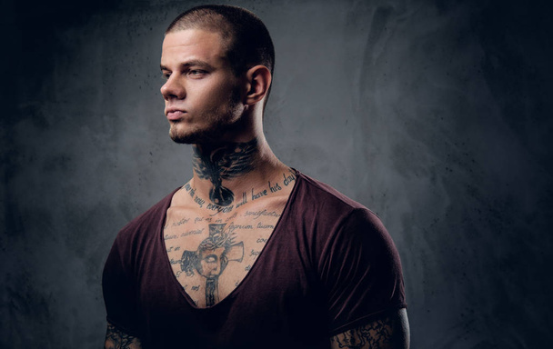 Man with tattoo on his neck - Photo, Image